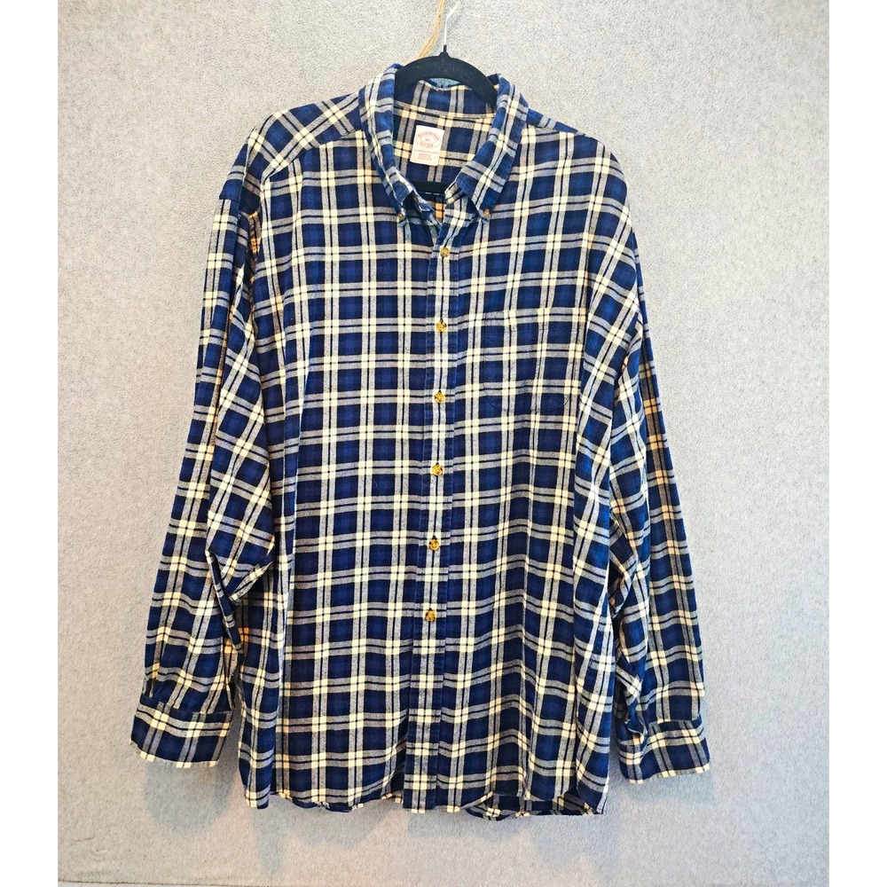 Brooks Brothers Men's 2XL Regular Blue Beige Flannel Plaid Shirt